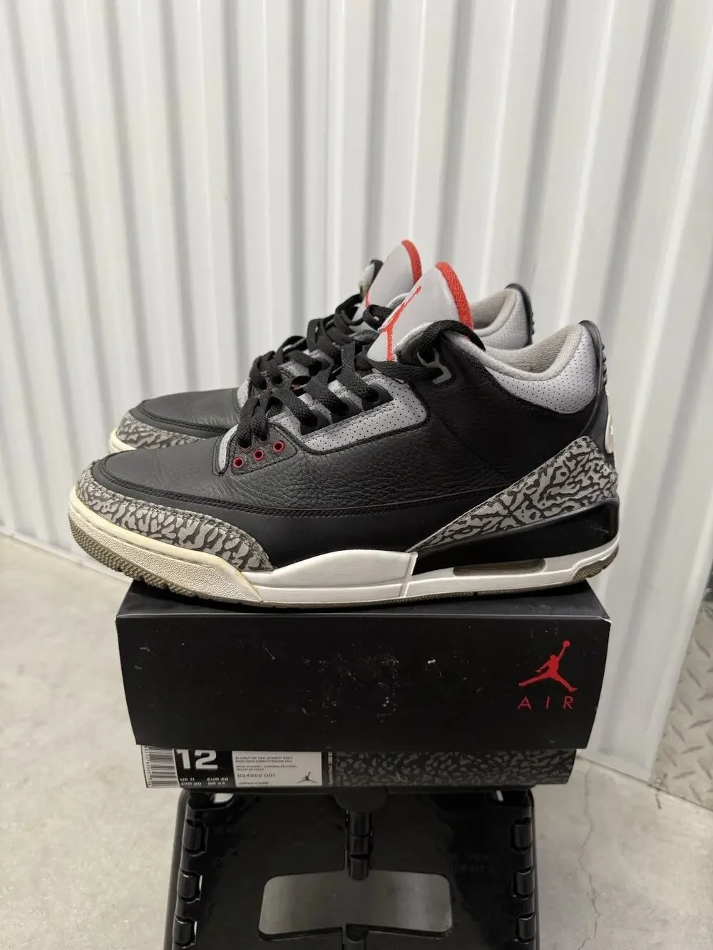 Nike Air Jordan 3 Black Cement Black Cement Size 12 Men's - 854262-001